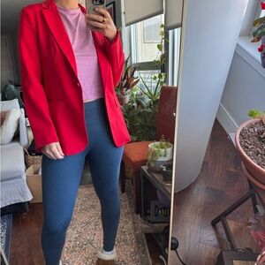 CCT BELL Women's Red Notch Lapel Blazer Suit Jacket Single-Breasted One-Button